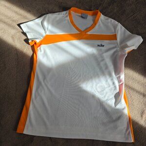 VINTAGE 00s Nike Dri-FIT Y2K Colorblock V-Neck Athletic Tee - White/Orange